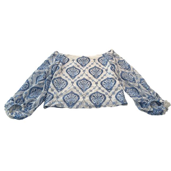 M1-48 LE SUPERBE Women's Off-The-Shoulder Crop Top Blue/White Size 0/S - Picture 1 of 6